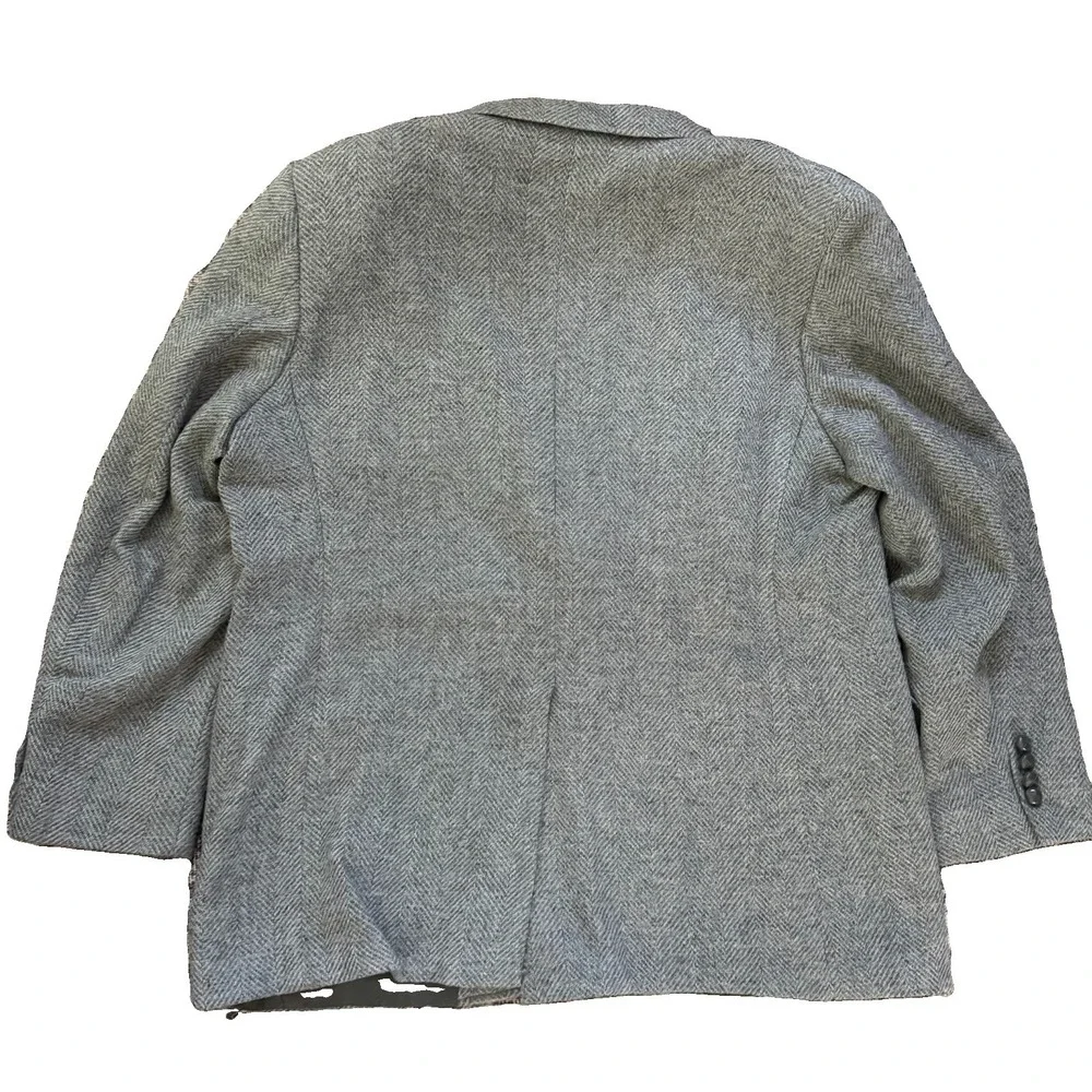 Vintage Men's 46L Kuppenheimer Tweed Herringbone Gray Wool Blazer Kupp Jacket